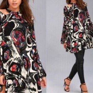 Free people Black and White oversized Patterned Blouse with Red Accents